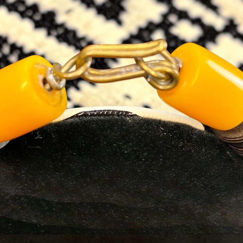 Handmade Kenyan Statement Necklace Bakelite & Carved Bovine Bone Brass Accents - Picture 5 of 5